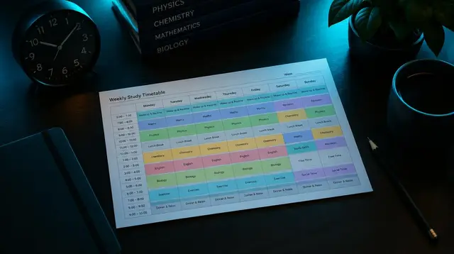 Illustration for the study skills guide "A Study Timetable for Class 10 That You Can Actually Keep" — Jenedu study and career resources for students in Pakistan