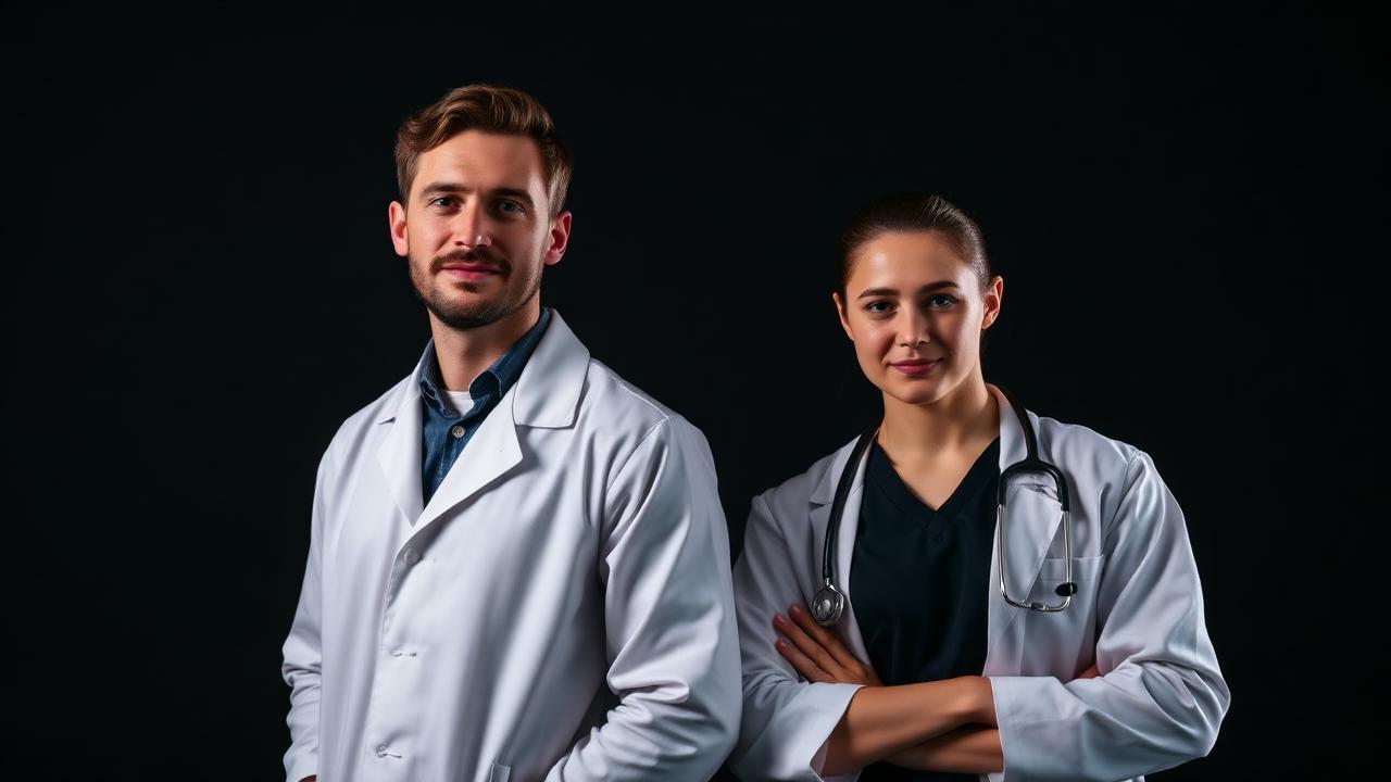 Young professionals representing medical and engineering career paths